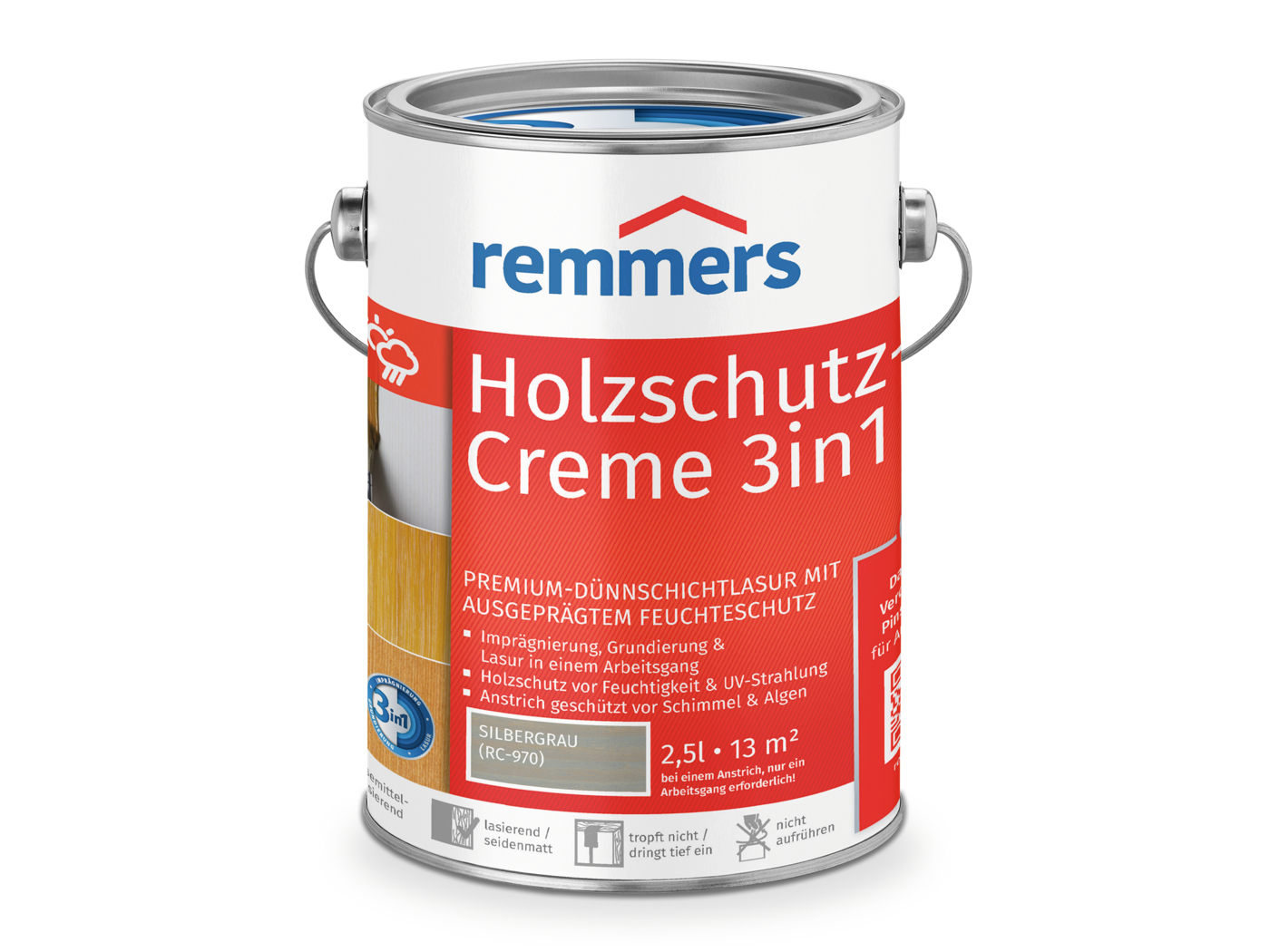 Remmers HOLZSCHUTZ-CREME SILBERGRAU RC-970 2,50 LTR