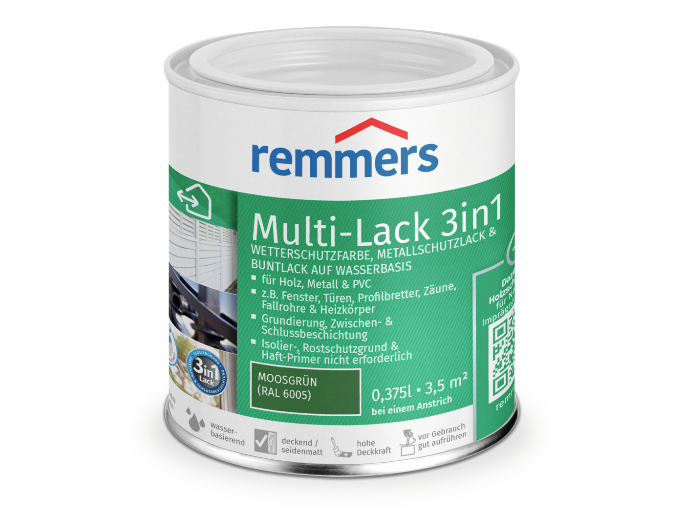 Remmers MULTI-LACK 3in1 MOOSGRÜN RAL 6005 0,375 LTR