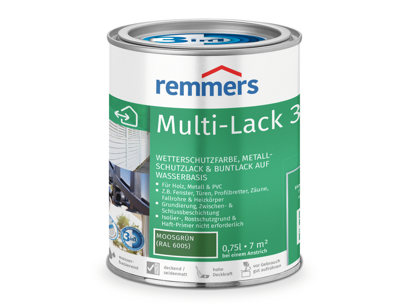 Remmers MULTI-LACK 3in1 MOOSGRÜN RAL 6005 0,75 LTR