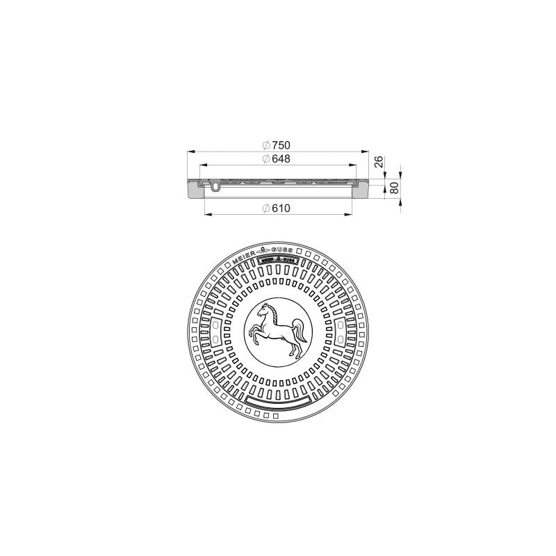 begehbare Schachtabdeckung rund für Schachtkonus / Schachtring Di 600 / 625 mm