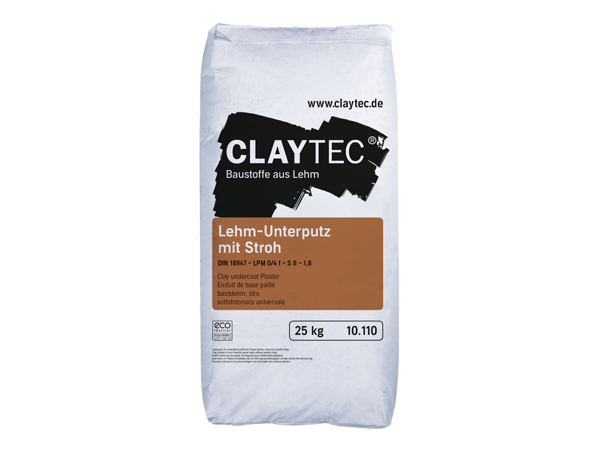 Claytec Lehm Unterputz mit Stroh, trocken  - 25 kg Sack