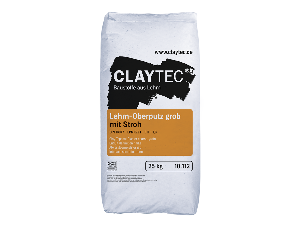 Claytec Lehm Oberputz grob mit Stroh, trocken - 25 kg Sack