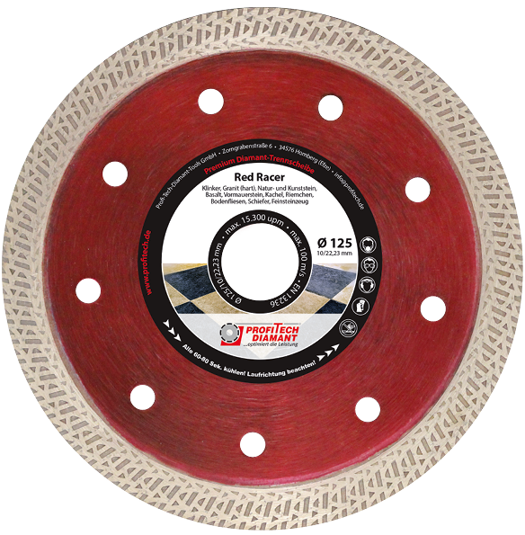 Fliese Red Racer Ø 200 mm mit Flansch Ø 125x10x22,23 mm Diamanttrennscheibe