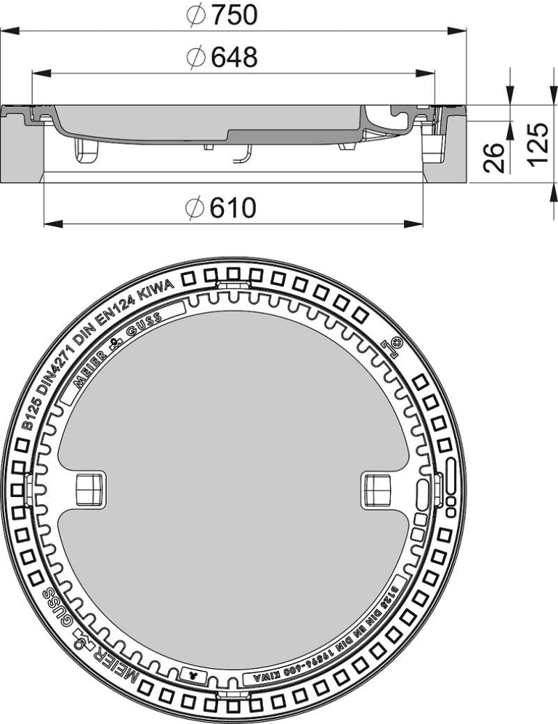 befahrbare Schachtabdeckung rund Betonguss / BEGU für Schachkonus / Schachtring Di 600 / 625 mm