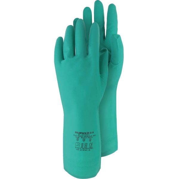 Chemik-Handschuh Grün Gr.L EN374-2/3, 330mm, Baumwollbef.