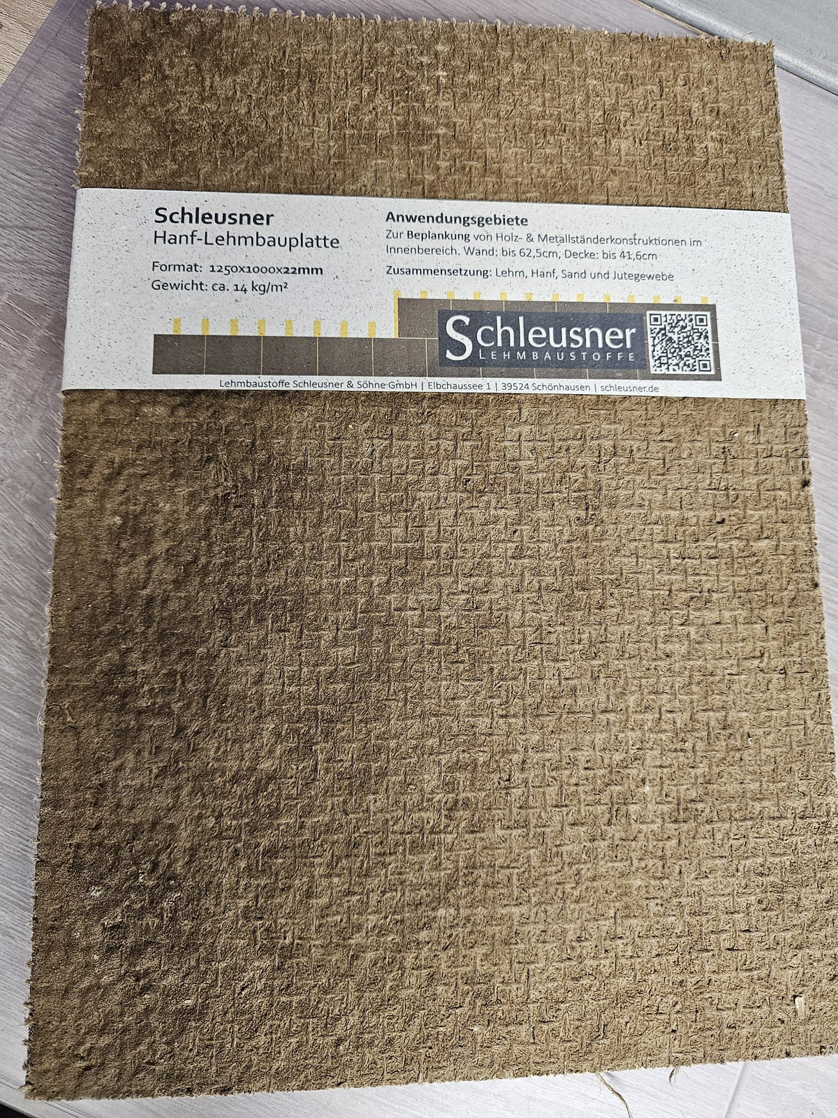 Schleusner Lehm / Hanf Leichtbauplatte 1250x1000 x 22 mm á 1,25 m² Stück
