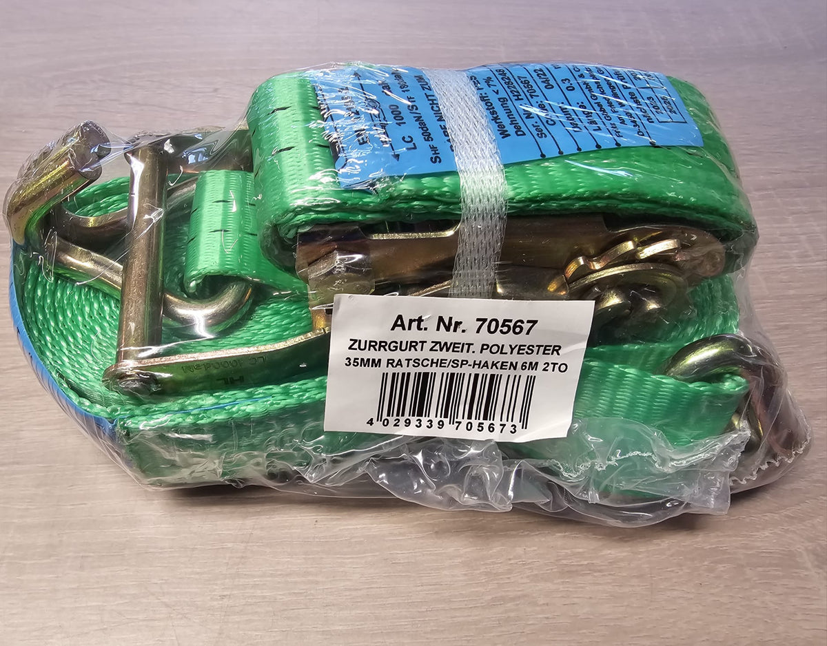 ZURRGURT 2000KG (1000daN) GRÜN 2-tlg. 35mm/ 6 MTR, Spitzhaken