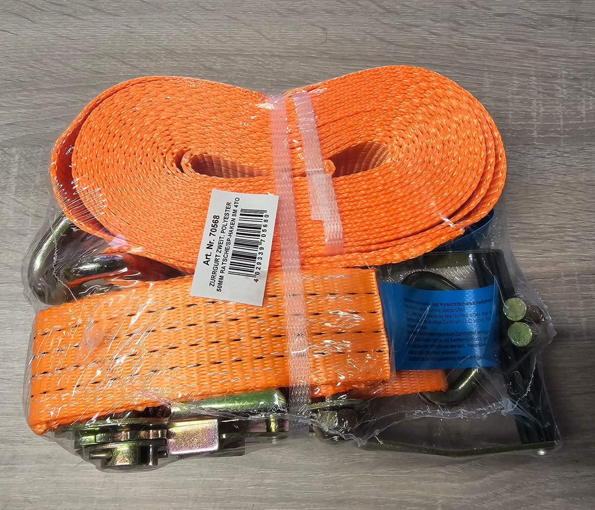 ZURRGURT 4000KG (1000daN) ORANGE 2-tlg. 50mm/ 8 MTR, Spitzhaken
