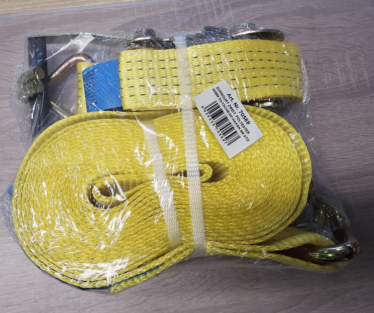 ZURRGURT 5000KG (2500daN) GELB 2-tlg. 50mm/ 8 MTR, Spitzhaken