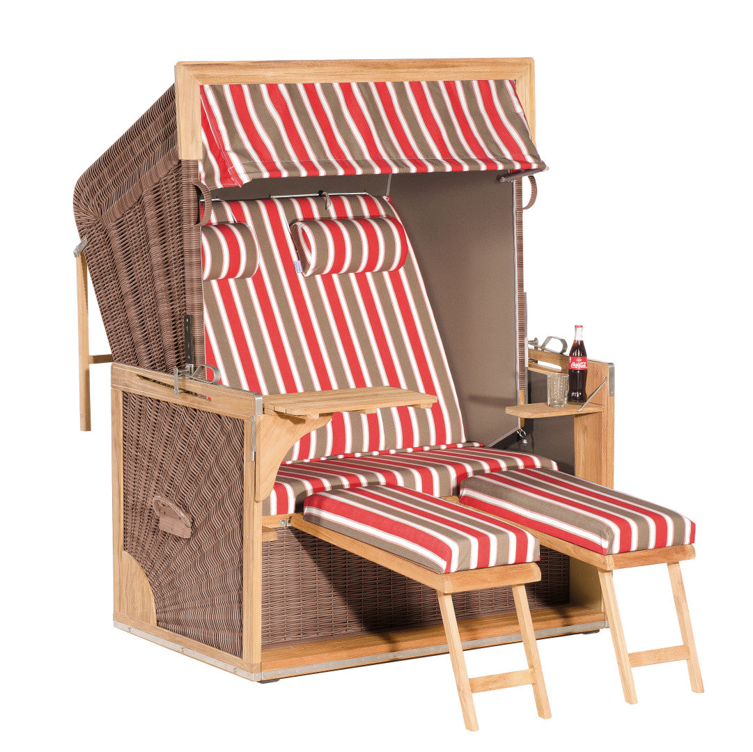 Strandkorb Admiral Teak 2-Sitzer XL Antik-Braun, Filo Rosso