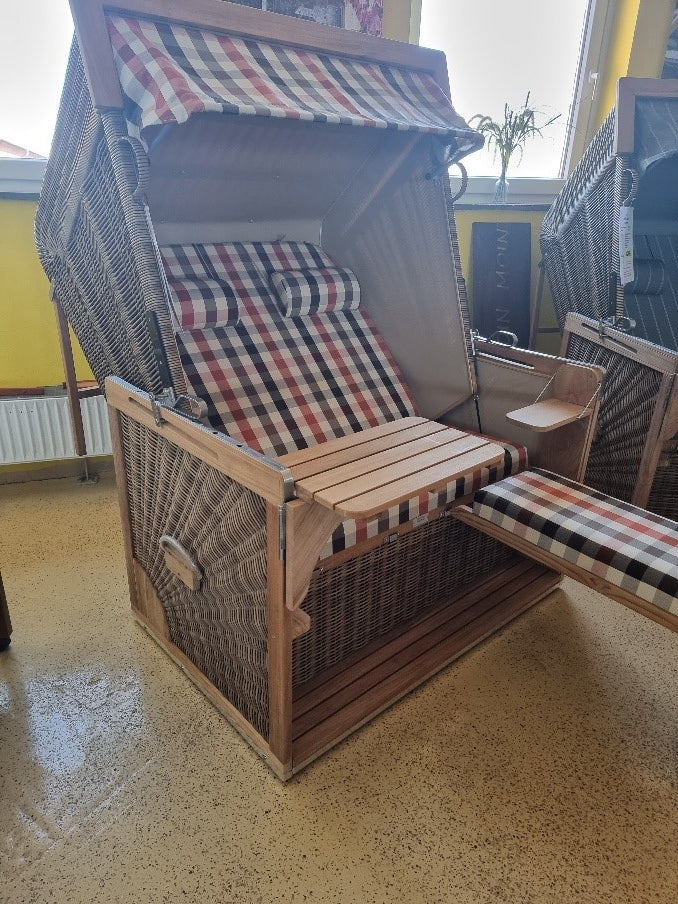 Strandkorb Admiral Teak 2-Sitzer XL Antik-Braun / Rombo Caro
