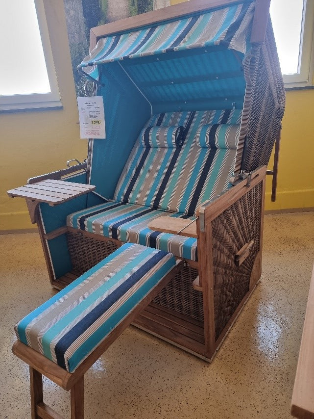 Strandkorb Admiral Teak 2-Sitzer XL Antik-Braun / Ocean