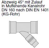 Aquatub-Rw Abzweig 45° mit Zulauf DN 160 KG-Muffenende