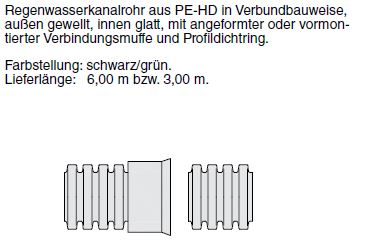 Aquatub-Rw Regenwasserkanalrohr SN8 in Verbundbauweise, mit angeformter Verbindungsmuffe, außen gewellt, innen glatt