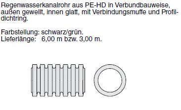 Aquatub-Rw Regenwasserkanalrohr SN8 in Verbundbauweise aus PE-HD mit Verbindungsmuffe, außen gewellt, innen glatt