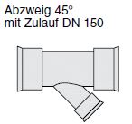 Aquatub-Rw Abzweig 45° mit Zulauf DN 150
