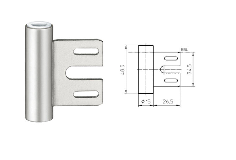 Bandunterteil V 8000 WF vernickelt, 15 mm, f. Stahlzargen kombinierbar mit Fluegelteil V 0026