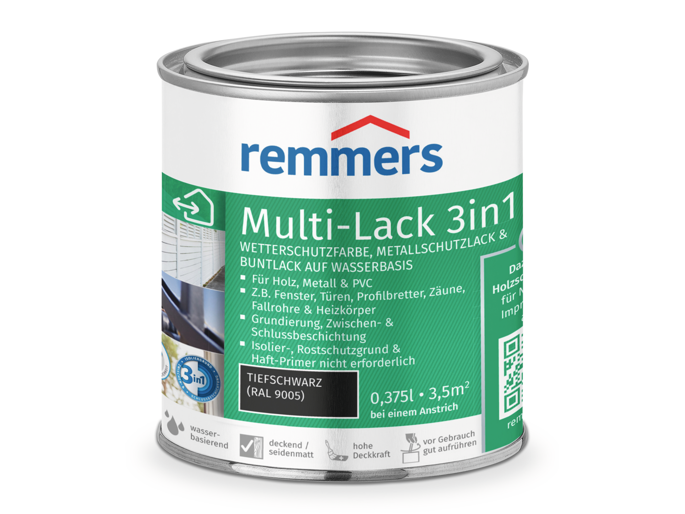 Remmers MULTI-LACK 3in1 TIEFSCHWARZ RAL 9005  0,375 LTR