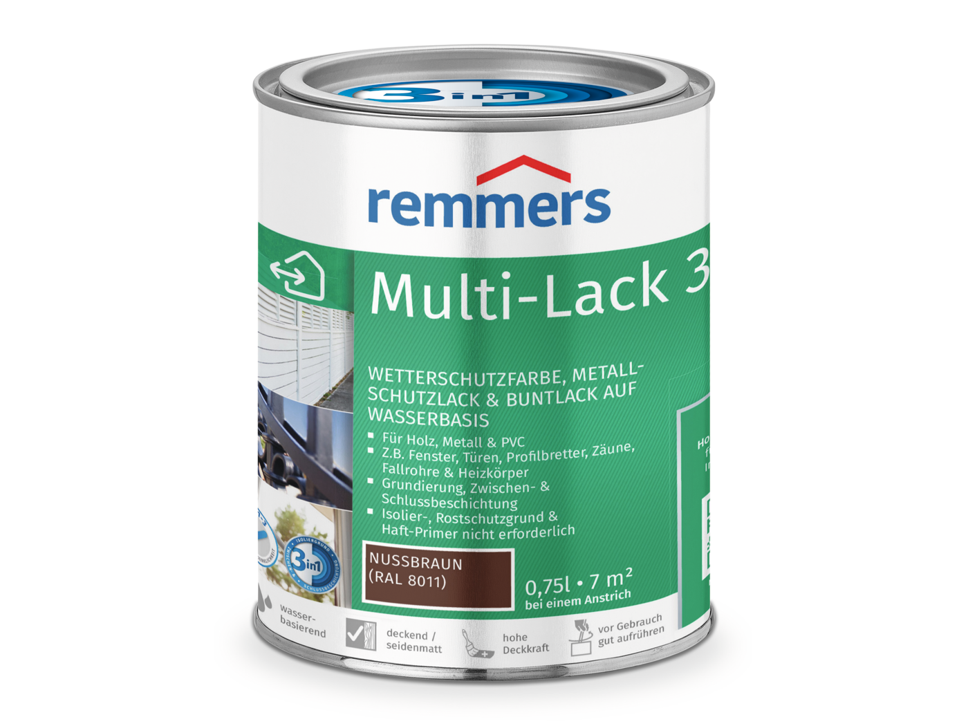 Remmers MULTI-LACK 3in1 NUSSBRAUN RAL 8011  0,75 LTR