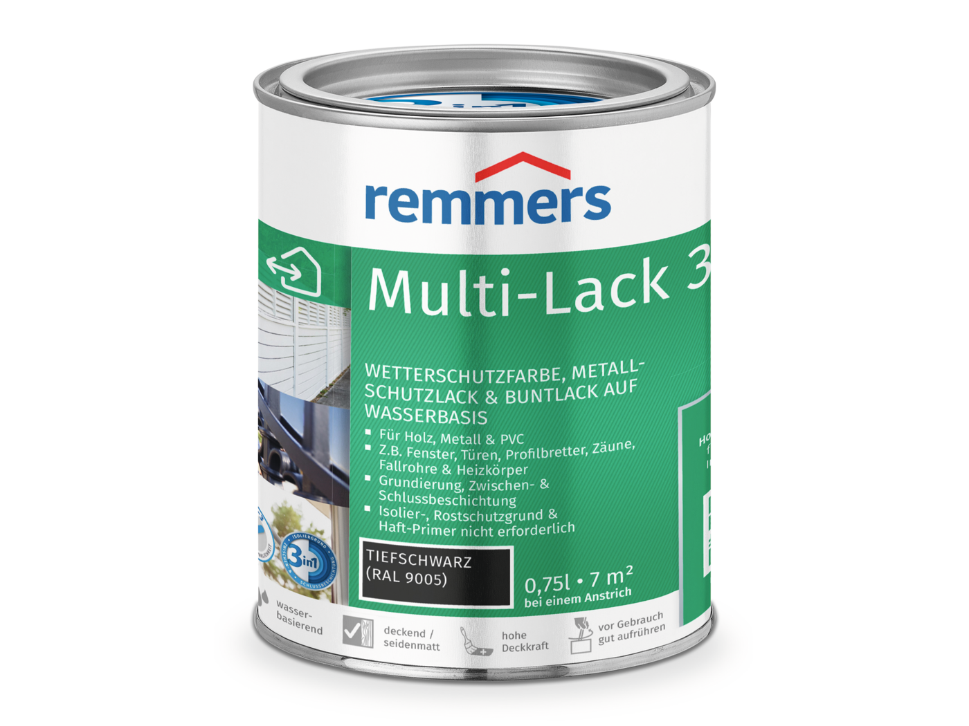 Remmers MULTI-LACK 3in1 TIEFSCHWARZ RAL 9005  0,75 LTR