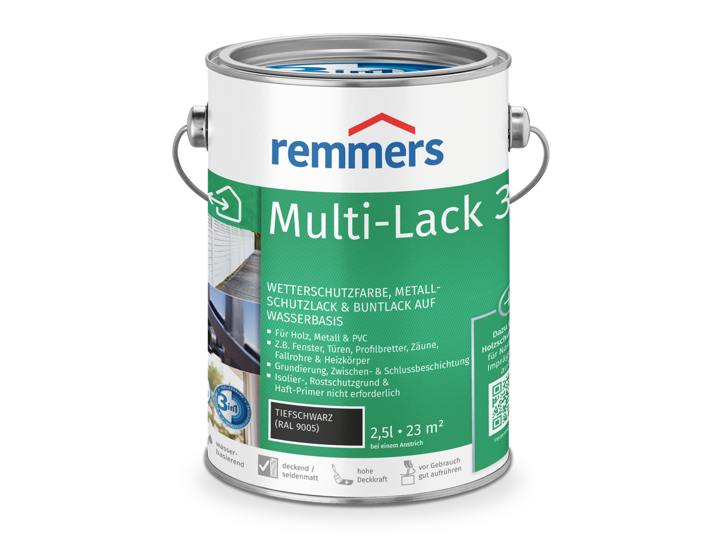 Remmers MULTI-LACK 3in1 TIEFSCHWARZ RAL 9005  2,50 LTR