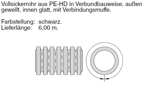 Siroplast - K Vollsickerrohr TP mit Verindungsmuffe, aus PE-HD Verbundbauweise, außen gewellt, innen glatt