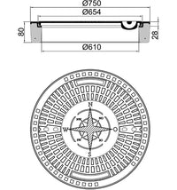 Schachtabdeckung "Windrose"  Kl. A15 50kN  Da 750 Di 610 H 80 mm, ohne Ventilation